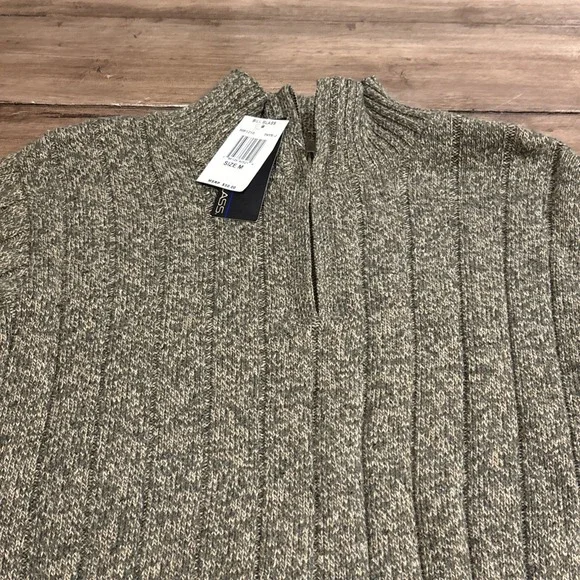 Bill Blass Ribbed Knit 1/4 Zip Green Beige Size M Men's Sweater - Picture 2 of 10